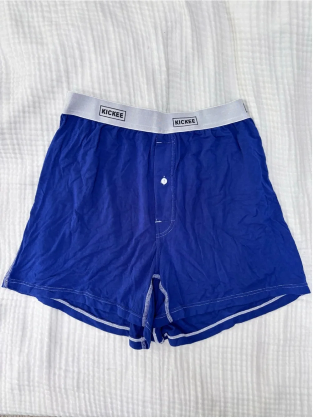 Men's KICKEE Blue Bamboo Boxers S with White Waistband by Kickee Pants